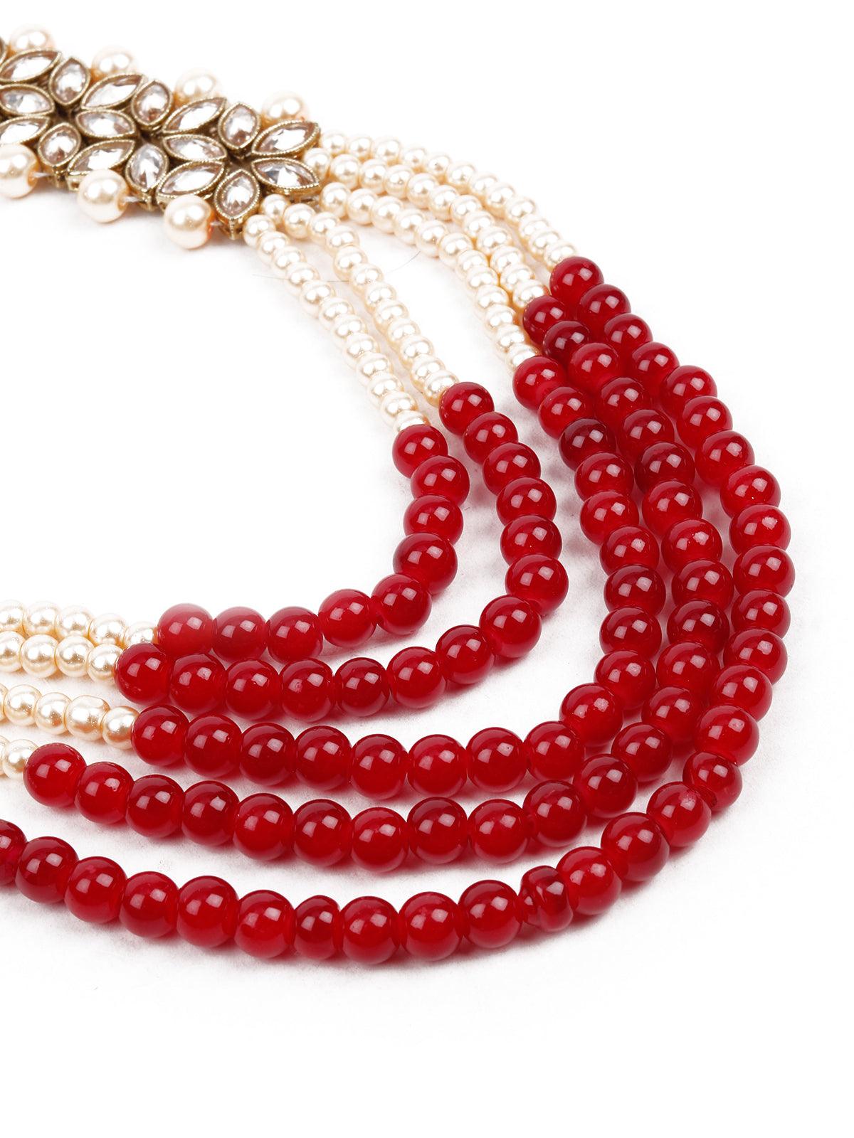 LOVELY GOLD AND RED LONG NECK PIECE - Odette