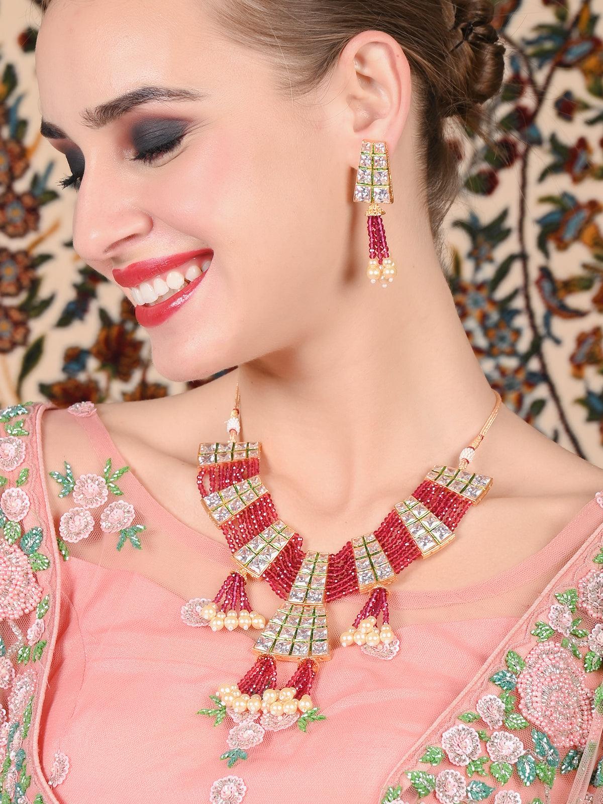 Buy Rubans Gold Toned & Pink CZ Stone Studded Jewellery Set - Jewellery Set  for Women 2070566 | Myntra