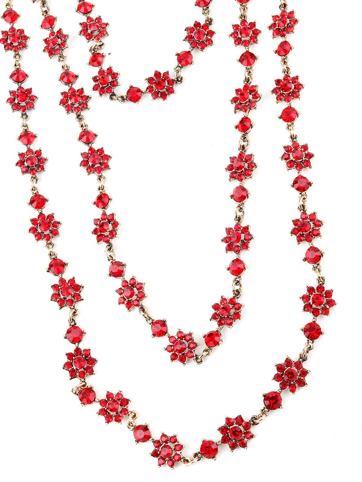 Luscious Red Floral Multilayer Neckpiece - Odette