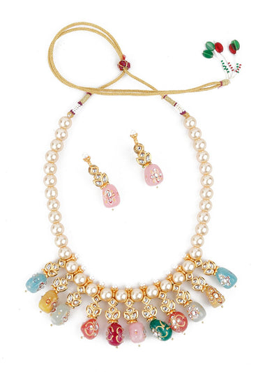Lustrous Pearl Multi-Coloured Onyx Necklace Set! - Odette