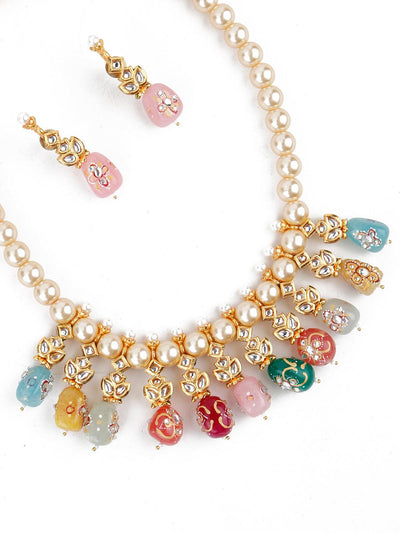 Lustrous Pearl Multi-Coloured Onyx Necklace Set! - Odette