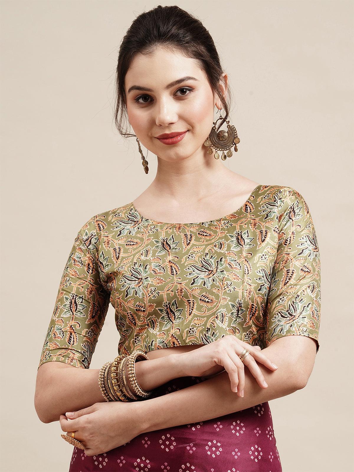 Magenta Festive Silk Blend Printed Saree With Unstitched Blouse - Odette