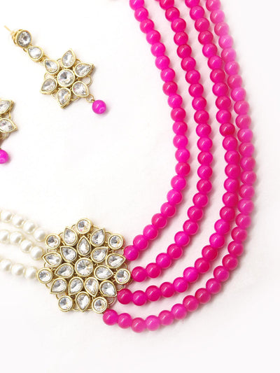 Magenta pink and regular faux pearl necklace with earrings! - Odette