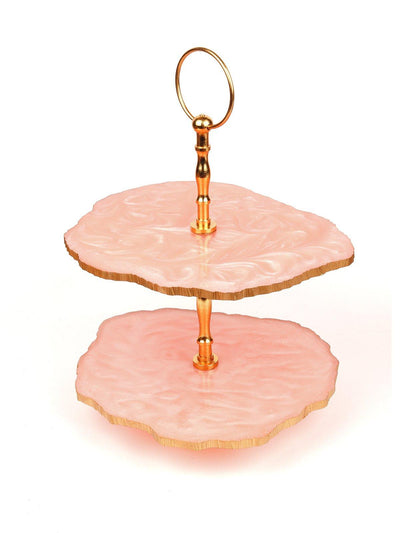 Magnificent Pink & Golden TwoTier Marble Dessert Stand - Odette
