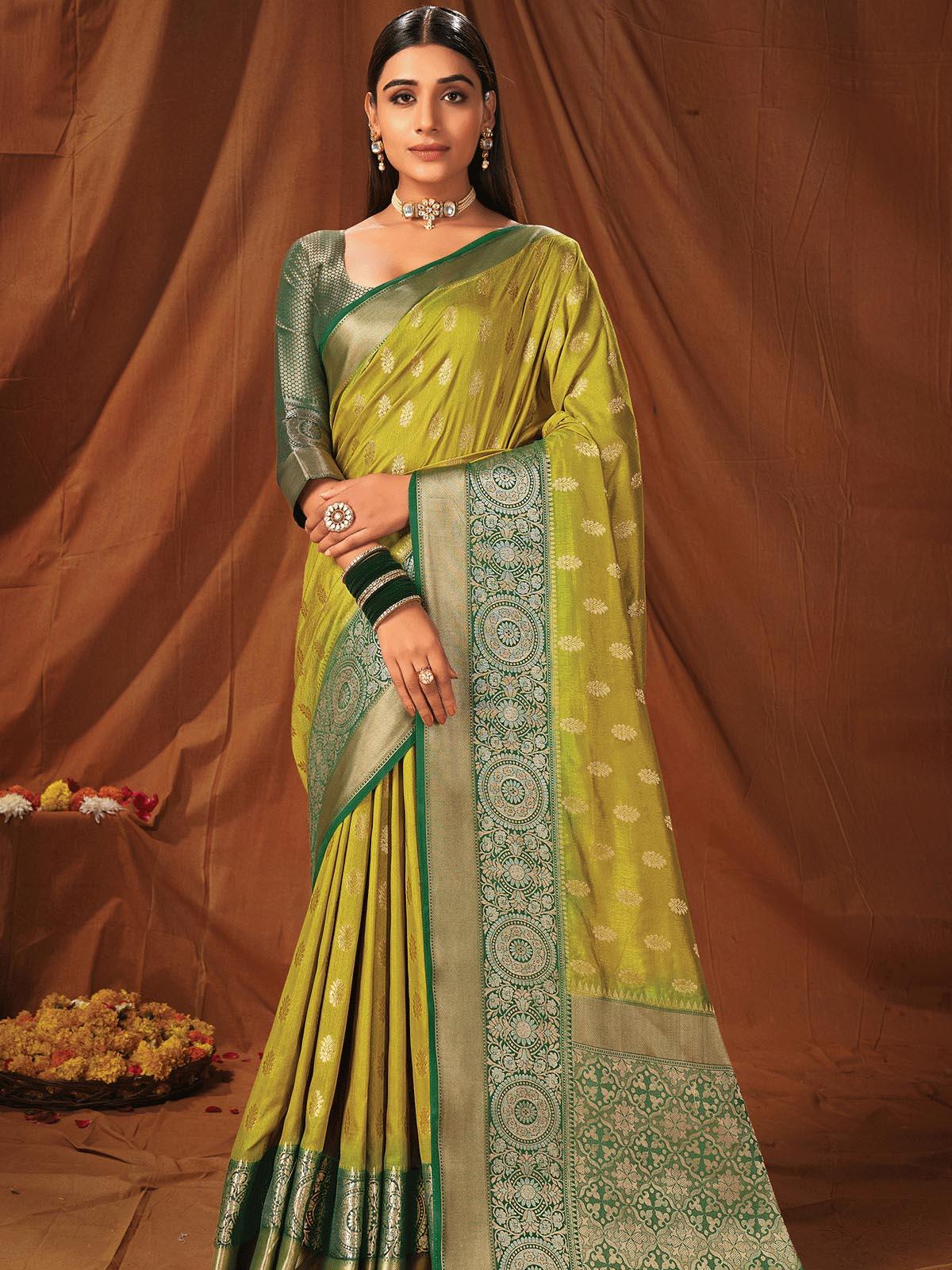 Mahendi Silk Heavy Jari Wevon Designer Saree - Odette