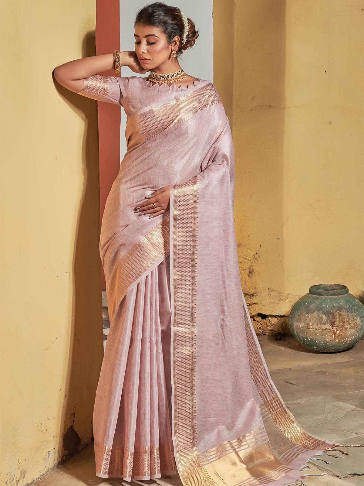 Maheshwari Silk Purple Women Soothing Saree - Odette