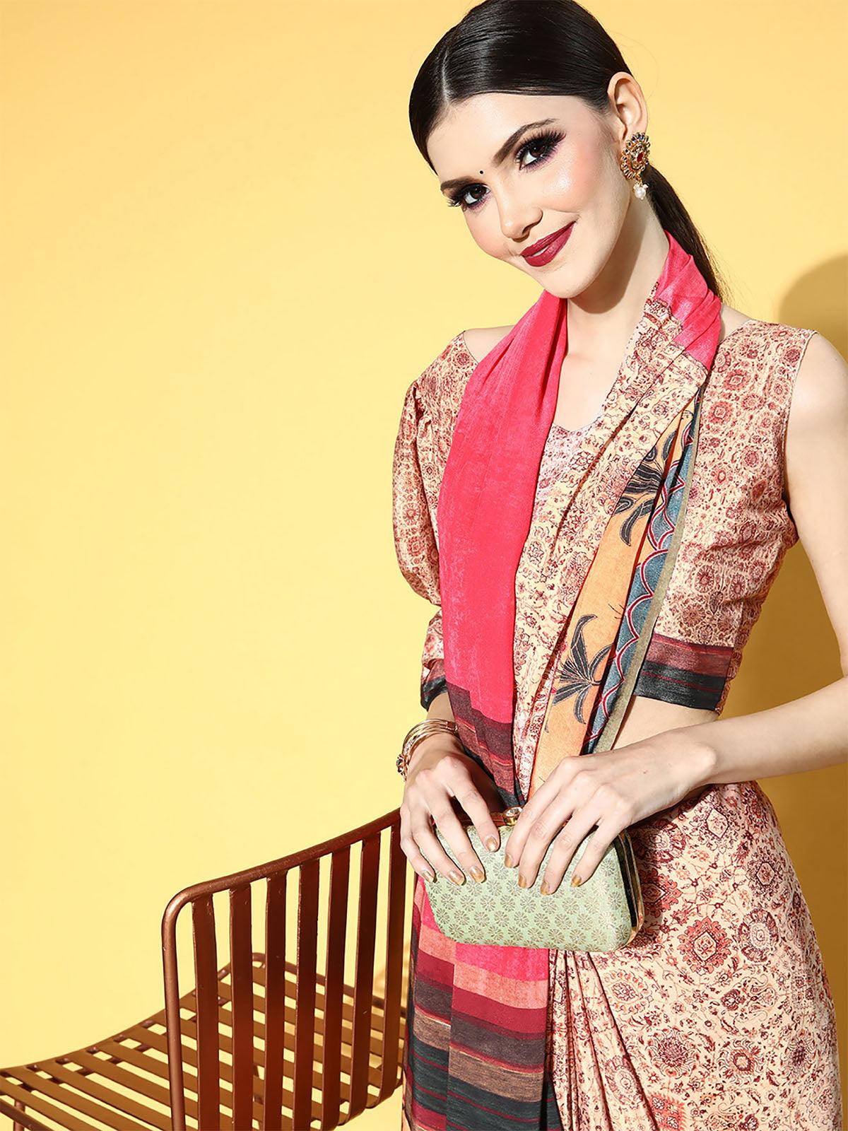 Manipuri Silk Mustard Printed Designer Saree With Blouse Piece - Odette