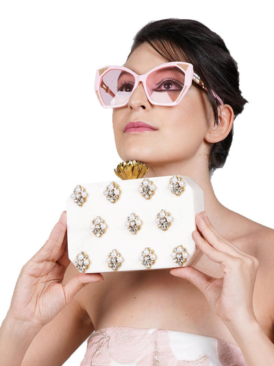 Marble White Shade Resin Clutch! - Odette