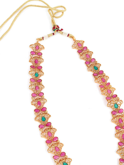 Maroon Beaded Gold plated Temple Jewellery set - Odette