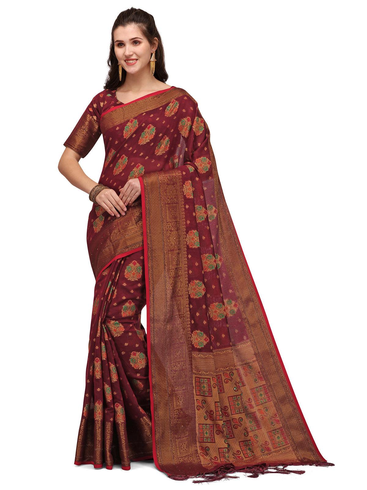 Amazing maroon color Designer silk saree with blouse – Joshindia