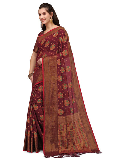 Maroon Colour Banarasi Silk Embelished Work Saree - Odette