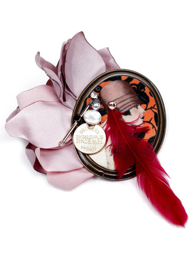 Maroon Colour Feather Brooch - Odette