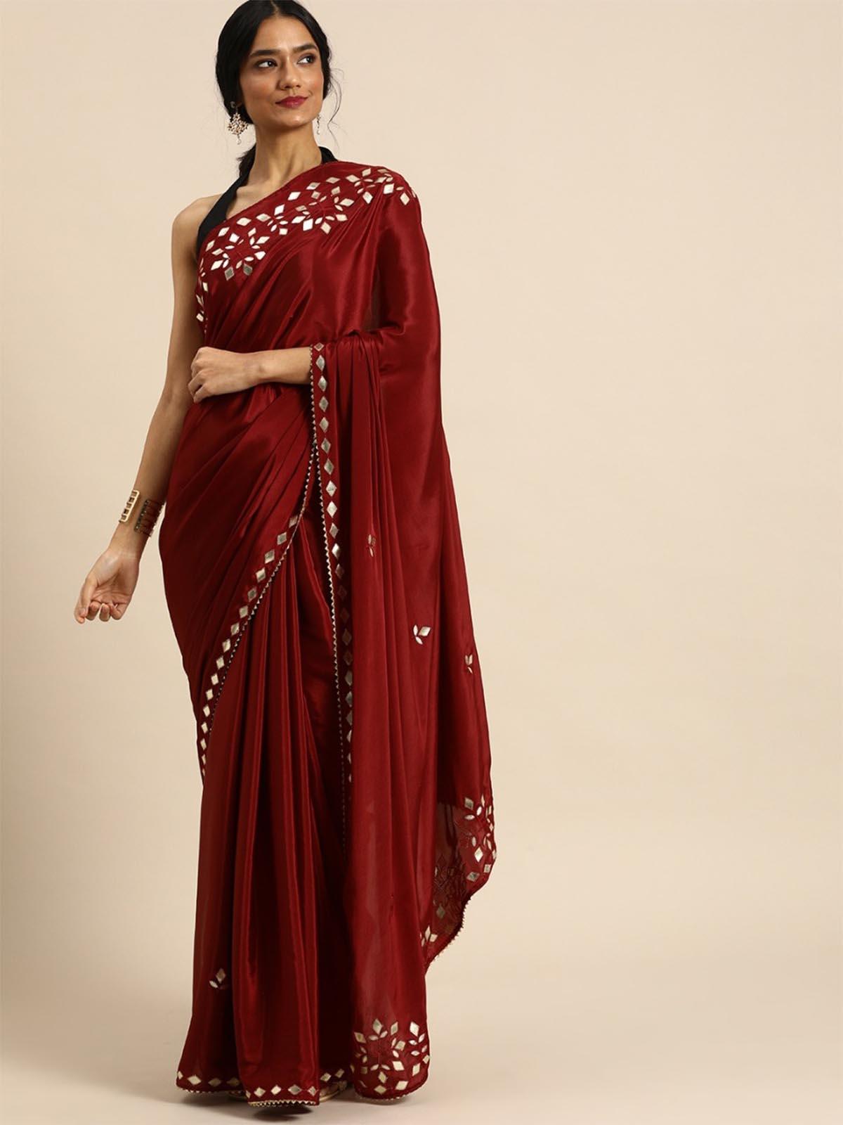 Dark Maroon Color Silk Saree With Silk Blouse | islamiyyat.com