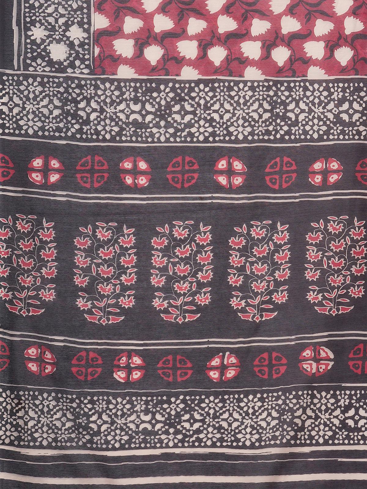 Maroon Festive Bhagalpuri Silk Printed Saree With Unstitched Blouse - Odette