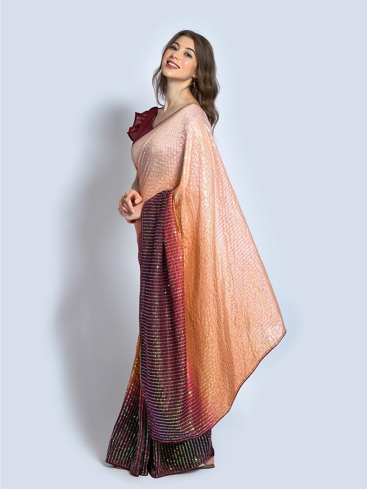 Maroon Georgette  designer embroidery saree - Odette