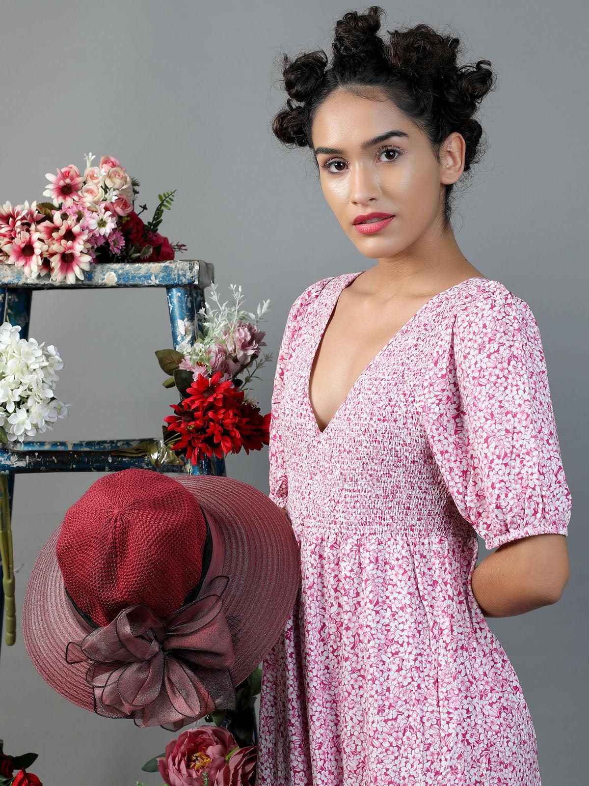 Maroon gorgeous netted floral hat - Odette