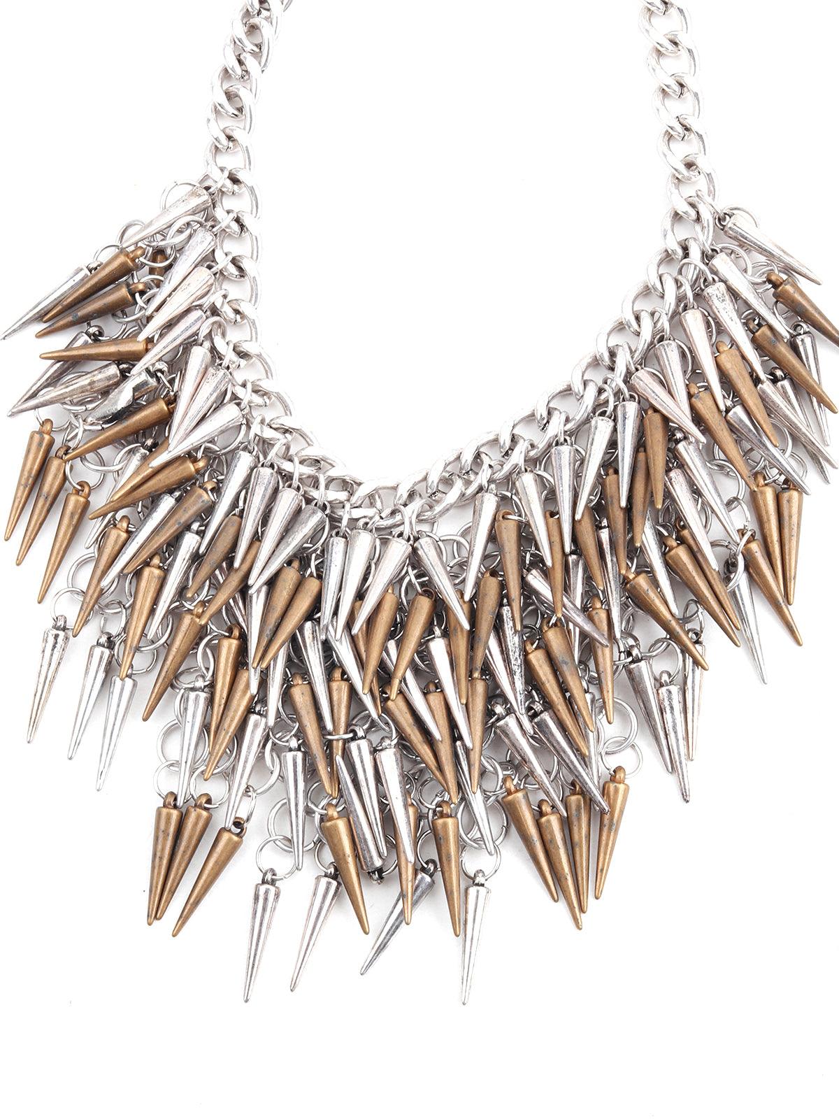 Massive silver & copper cone dropping necklace - Odette