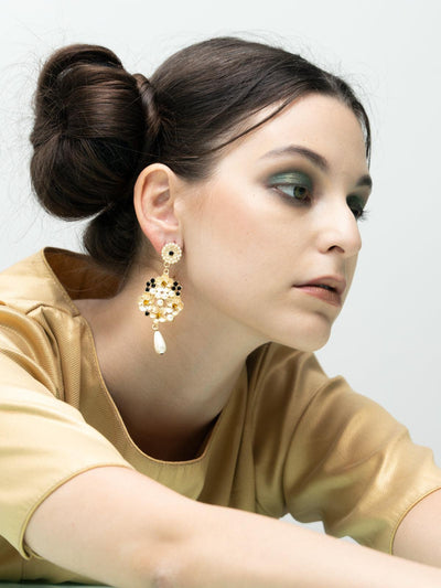 Matted Golden Chiselled Dangle Earrings - Odette