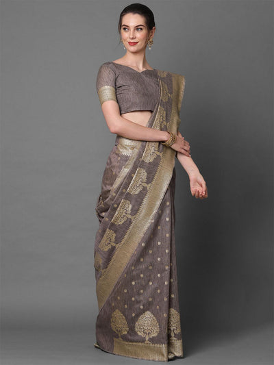 Mauve Festive Silk Blend Woven Design Saree With Unstitched Blouse - Odette