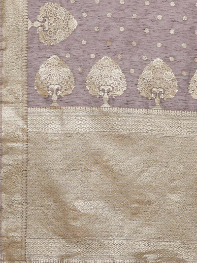 Mauve Festive Silk Blend Woven Design Saree With Unstitched Blouse - Odette