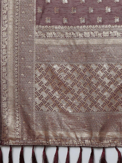 Mauve wedding Silk Blend Woven Design Saree With Unstitched Blouse - Odette