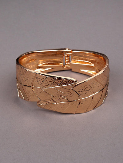 Metal gold-tone leaf studded cuff bracelet - Odette