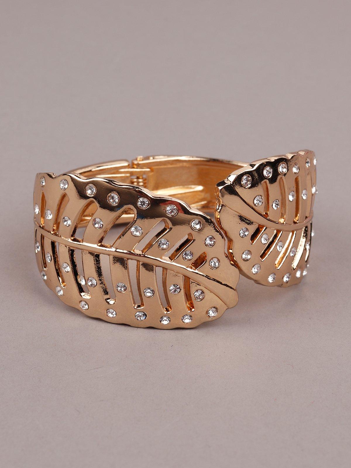 Metal Gold-Tone Leaf Studded Cuff Bracelet - Odette