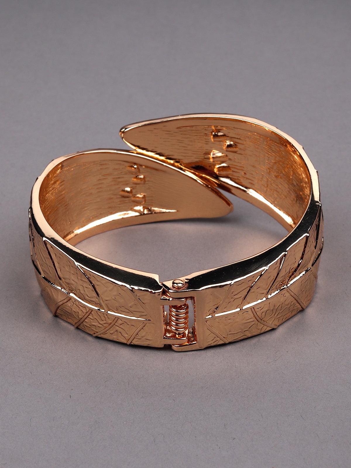 Metal gold-tone leaf studded cuff bracelet - Odette