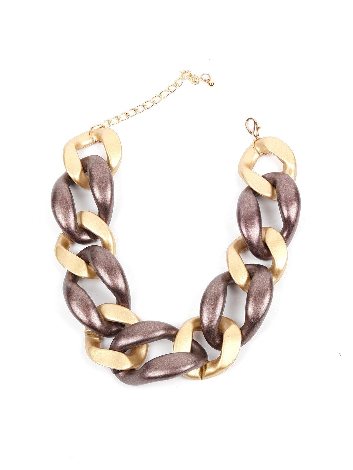 Metallic Purple And Gold Chunky Necklace - Odette