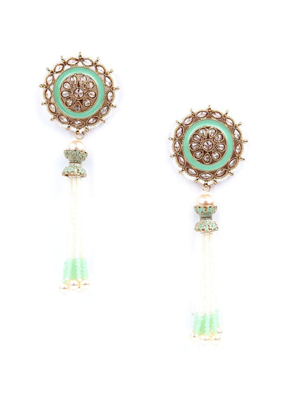 Mint and Gold Ethnic Dangle Earrings - Odette
