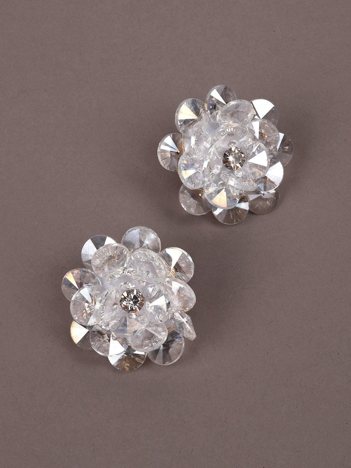 Modern, Delicate Flower-Shaped Clear Statement Earrings - Odette
