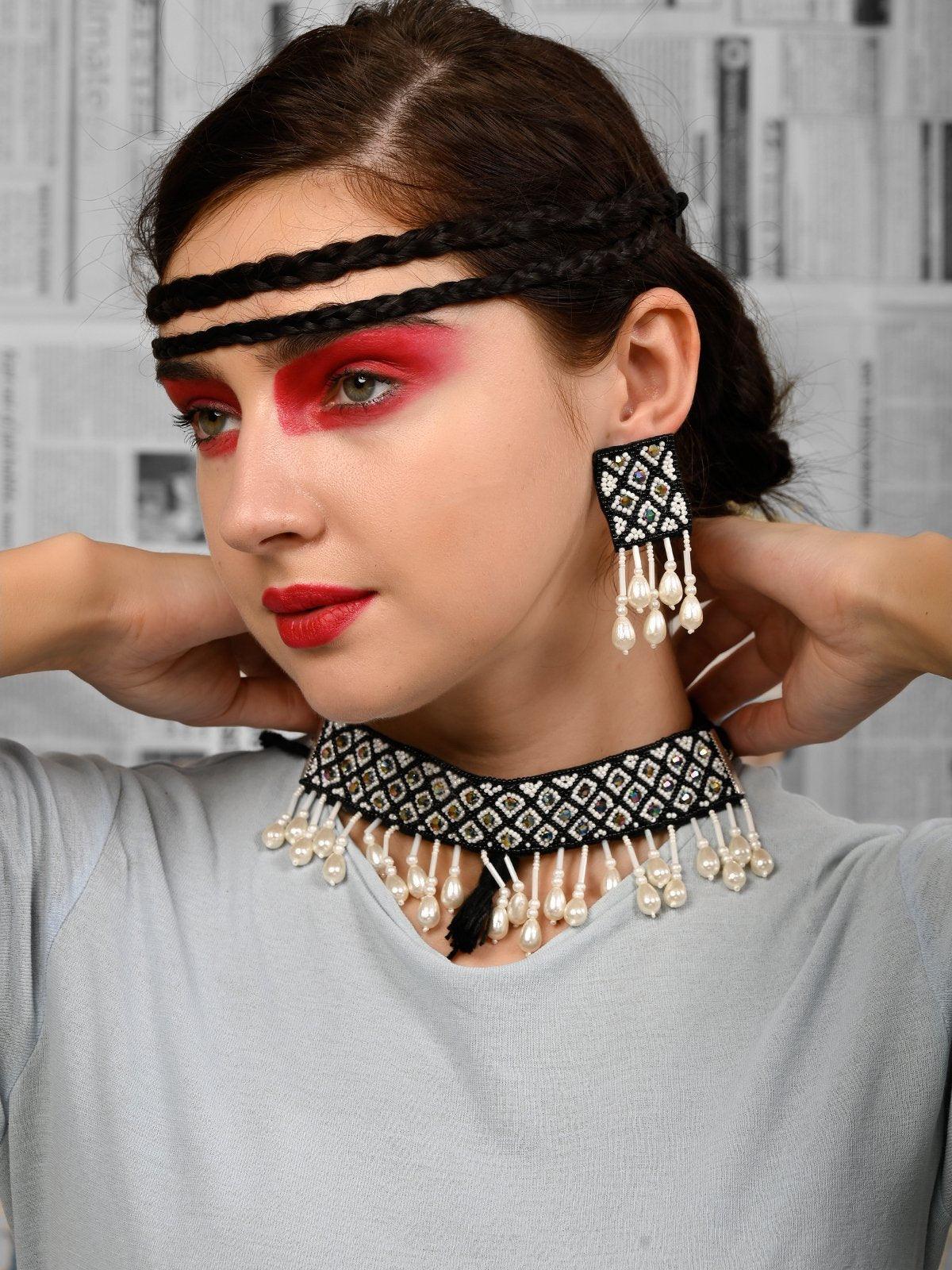 Monochrome Tribal Choker Necklace - Odette