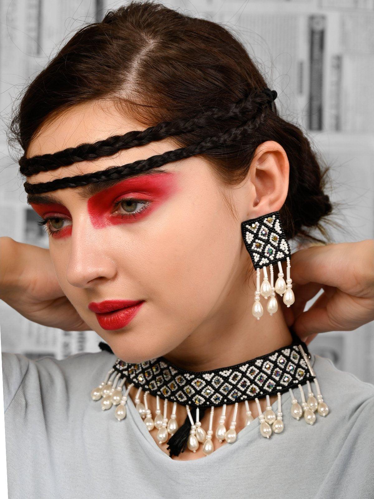 Monochrome Tribal Choker Necklace - Odette