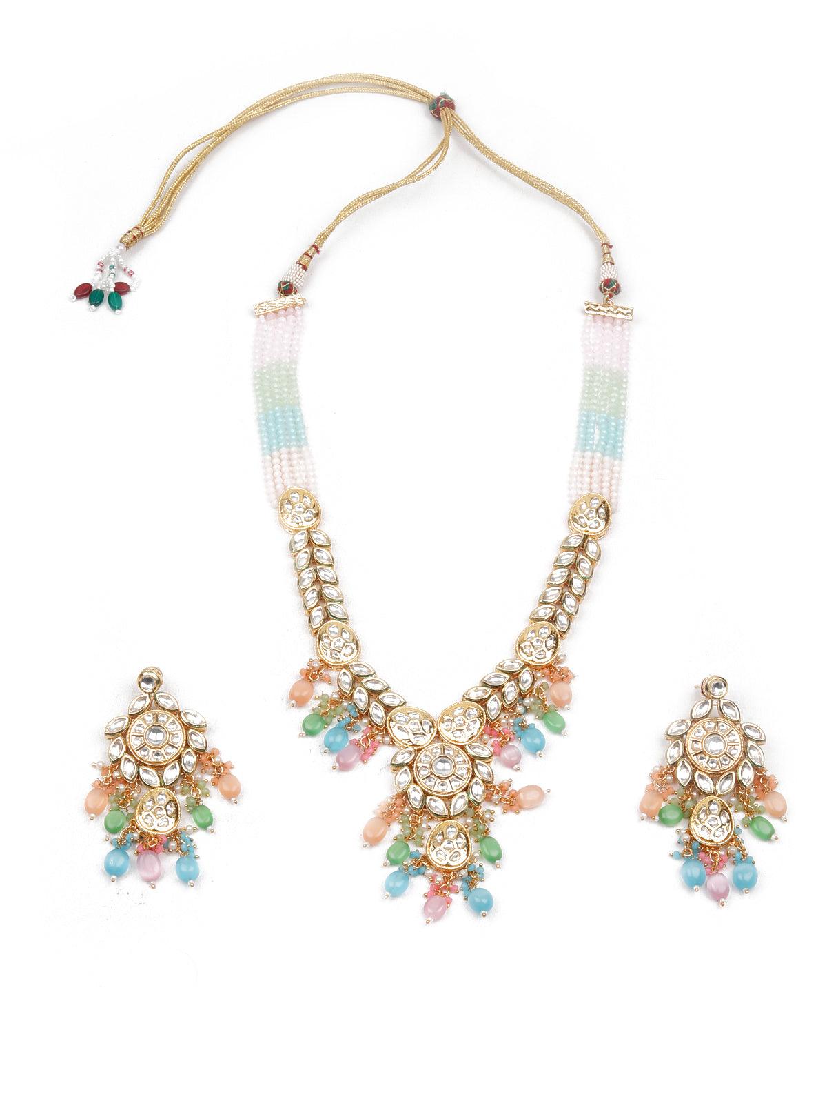 Multi-Colored Kundan And Meenakari Long Necklace Set - Odette