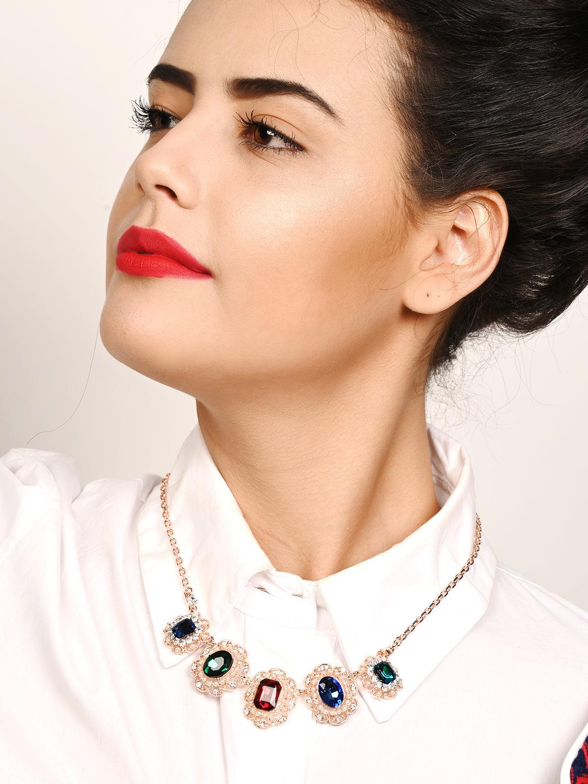 Multi-coloured pearl and rhinestone collar necklace - Odette
