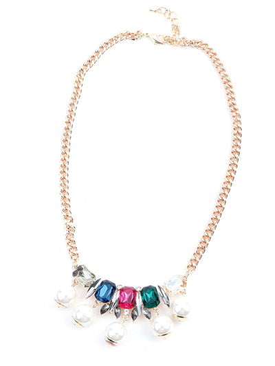 Multi-coloured rhine stone neclace with pearl charms - Odette