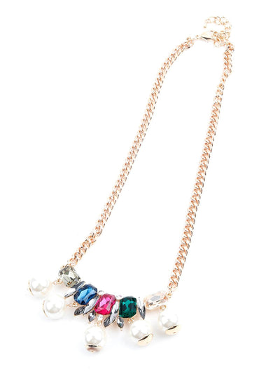 Multi-coloured rhine stone neclace with pearl charms - Odette