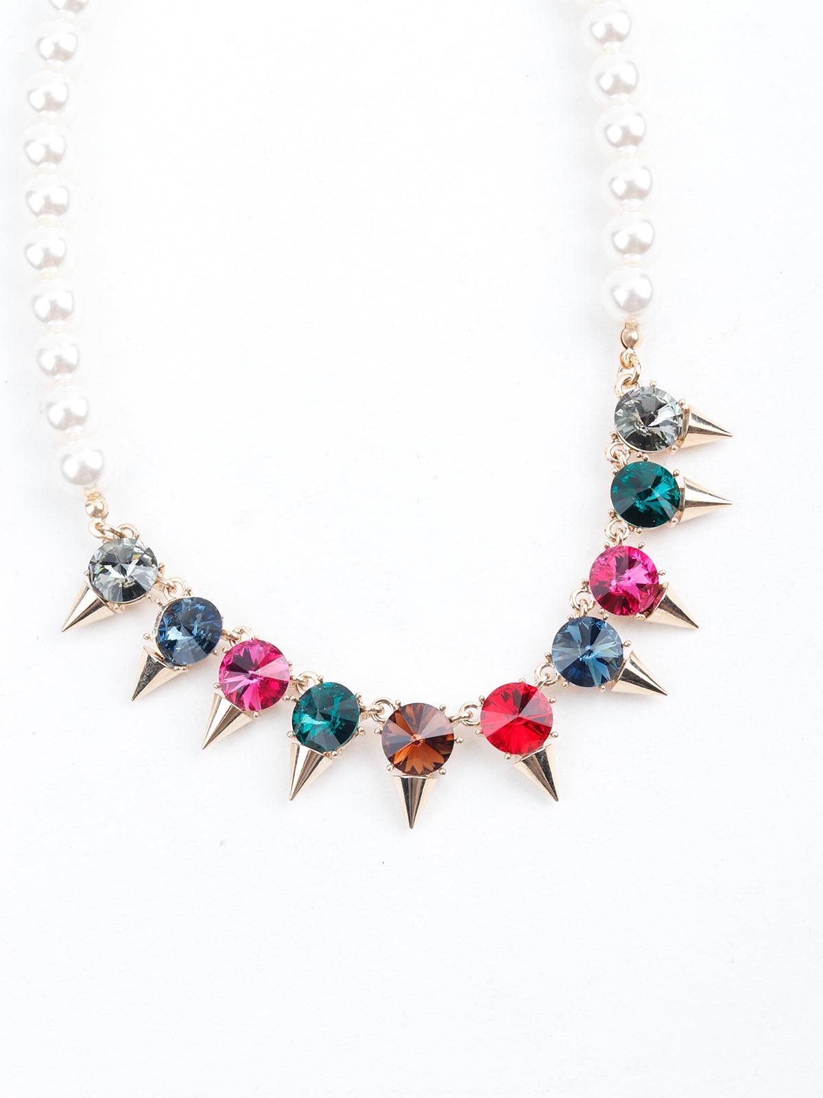 Multi-coloured rhine stones and beaded pearl necklace - Odette
