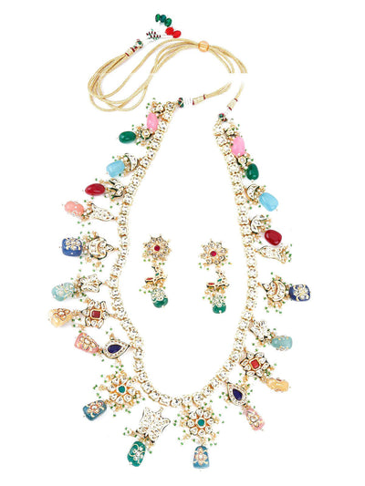 Multi-Coloured Stone Enticing Long Onyx Necklace Set - Odette