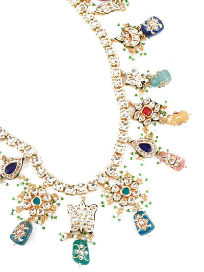 Multi-Coloured Stone Enticing Long Onyx Necklace Set - Odette