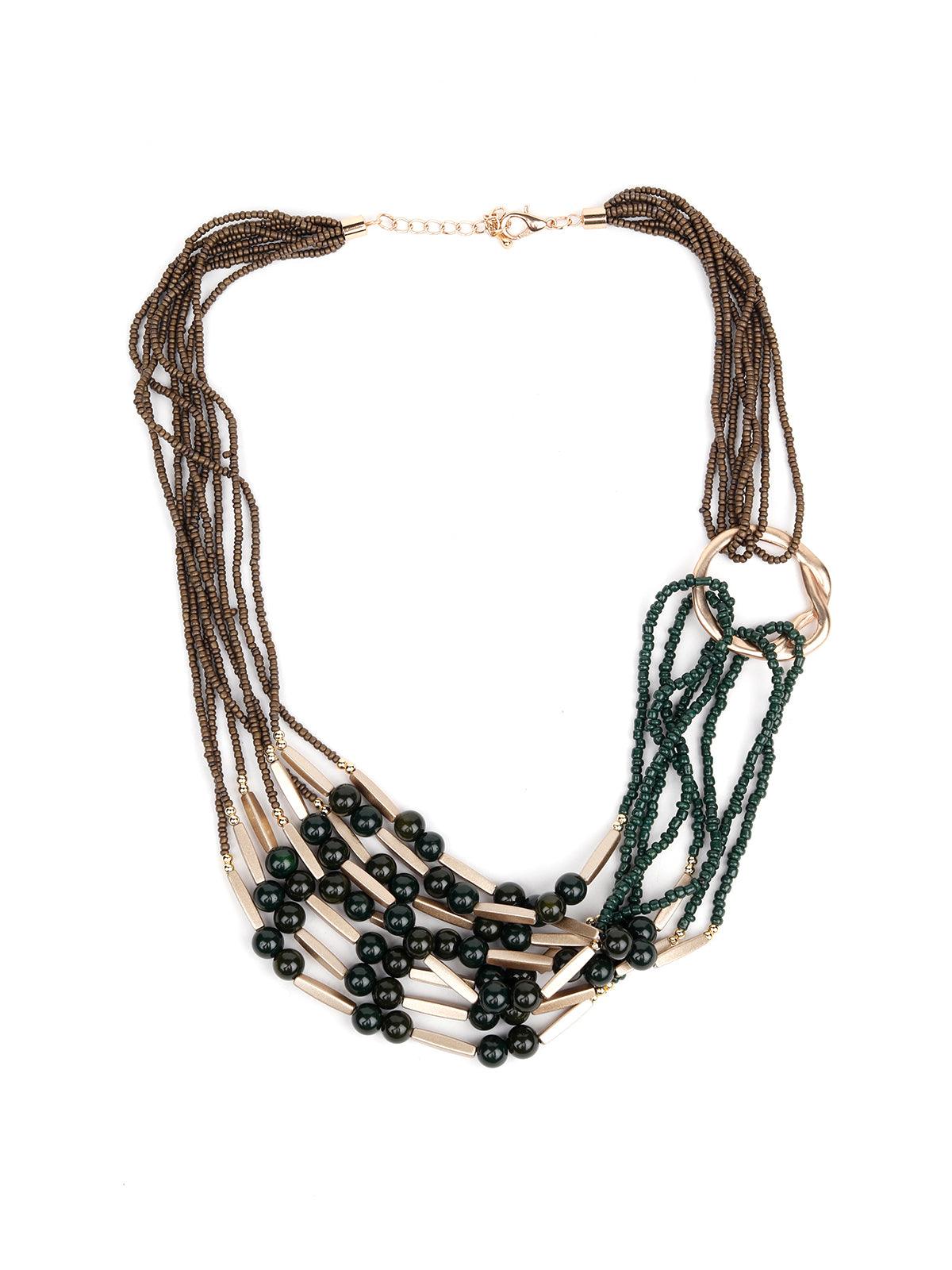 Multi-Layered Brown Tone Beaded Necklace - Odette