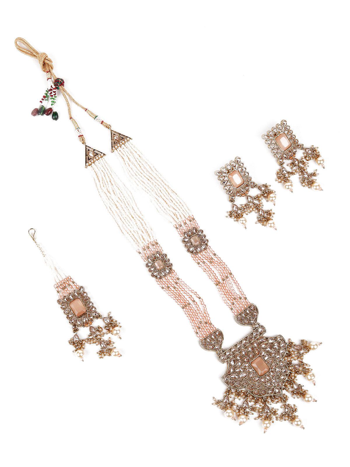 Multi-Layered Peach Beaded Haar Necklace Set - Odette