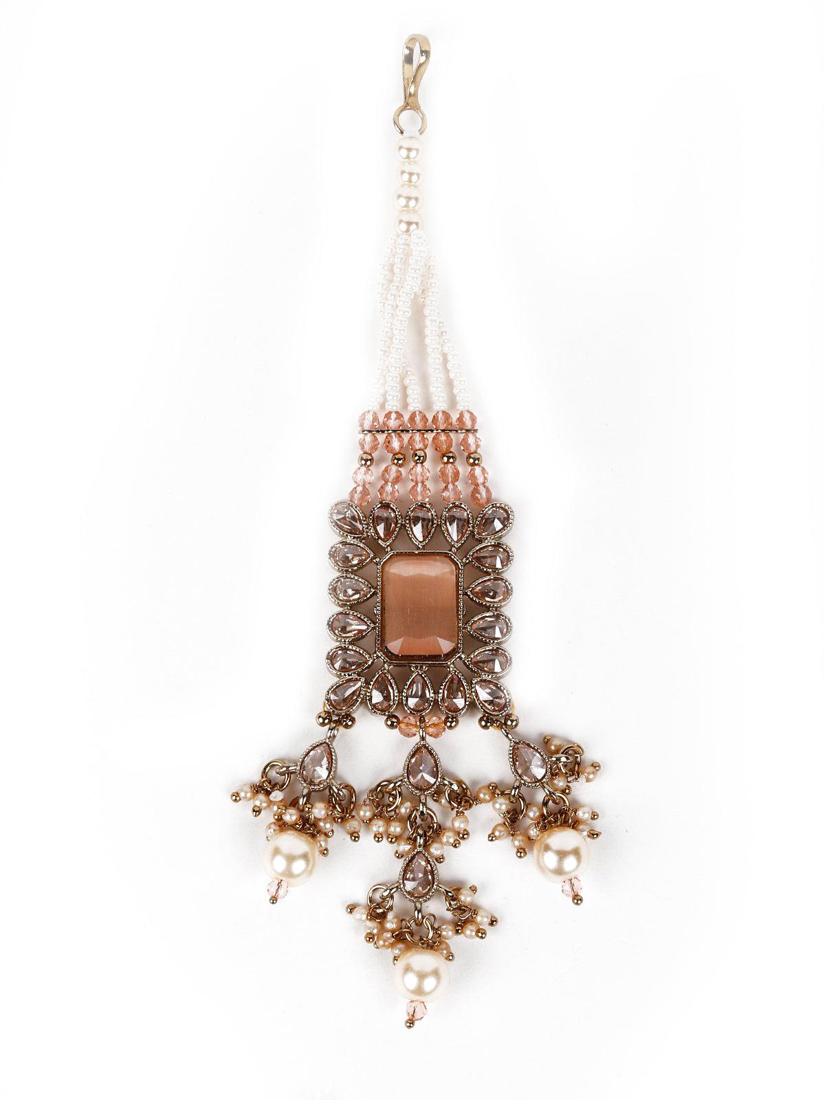 Multi-Layered Peach Beaded Haar Necklace Set - Odette