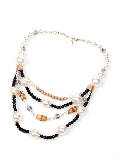 Multi-Layered Stone And Beaded Embellished Statement Necklace - Odette