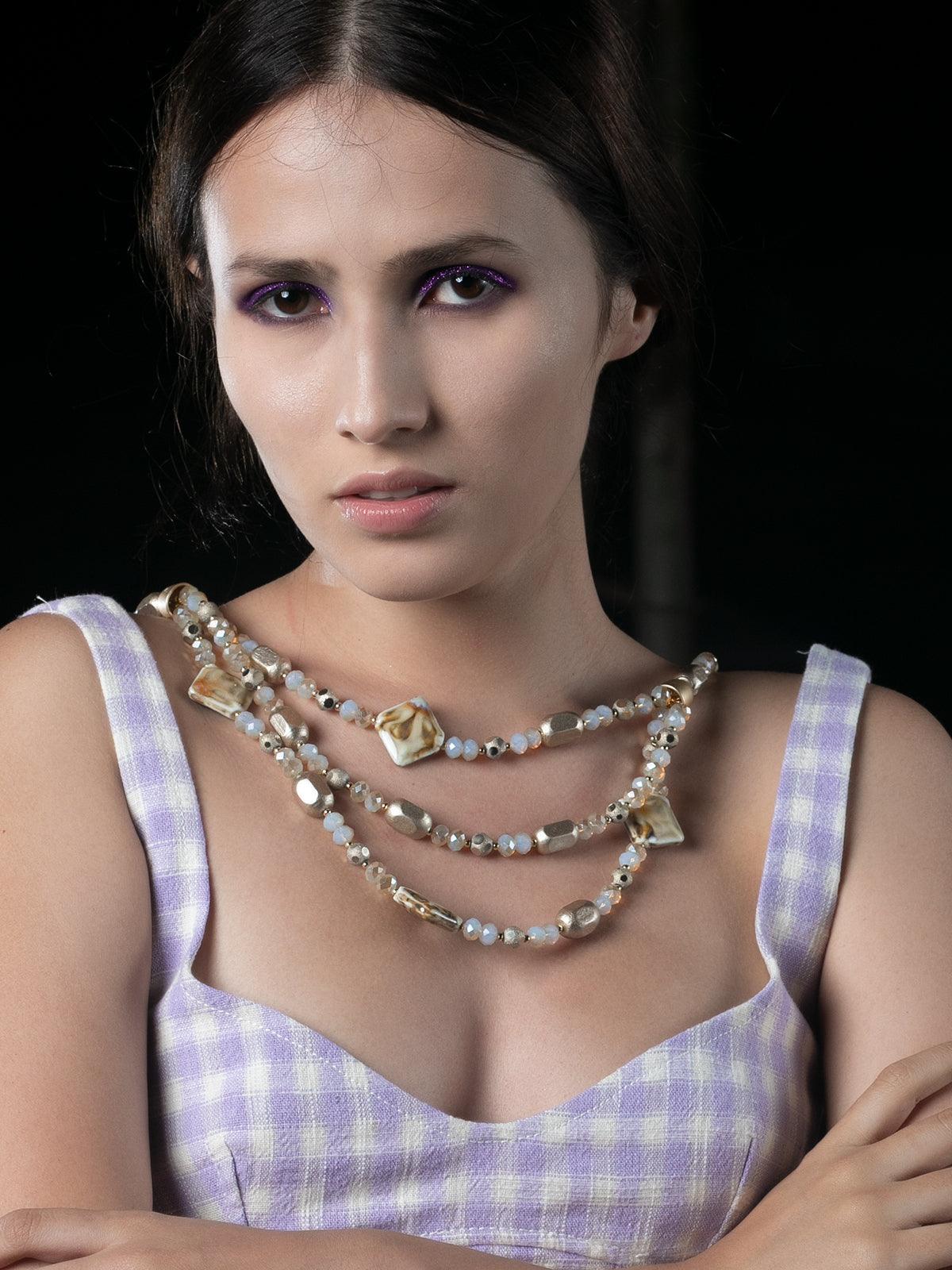 Multi-Strand Beaded Collar Necklace - Odette