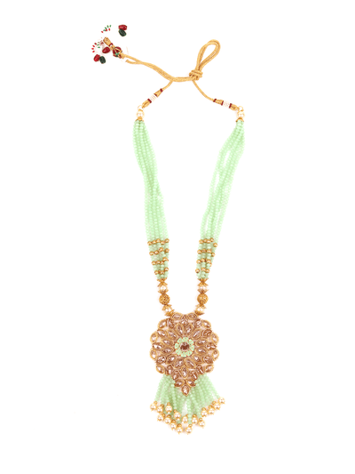 Multi-Strand Light Green Onyx Necklace with Earrings - Odette