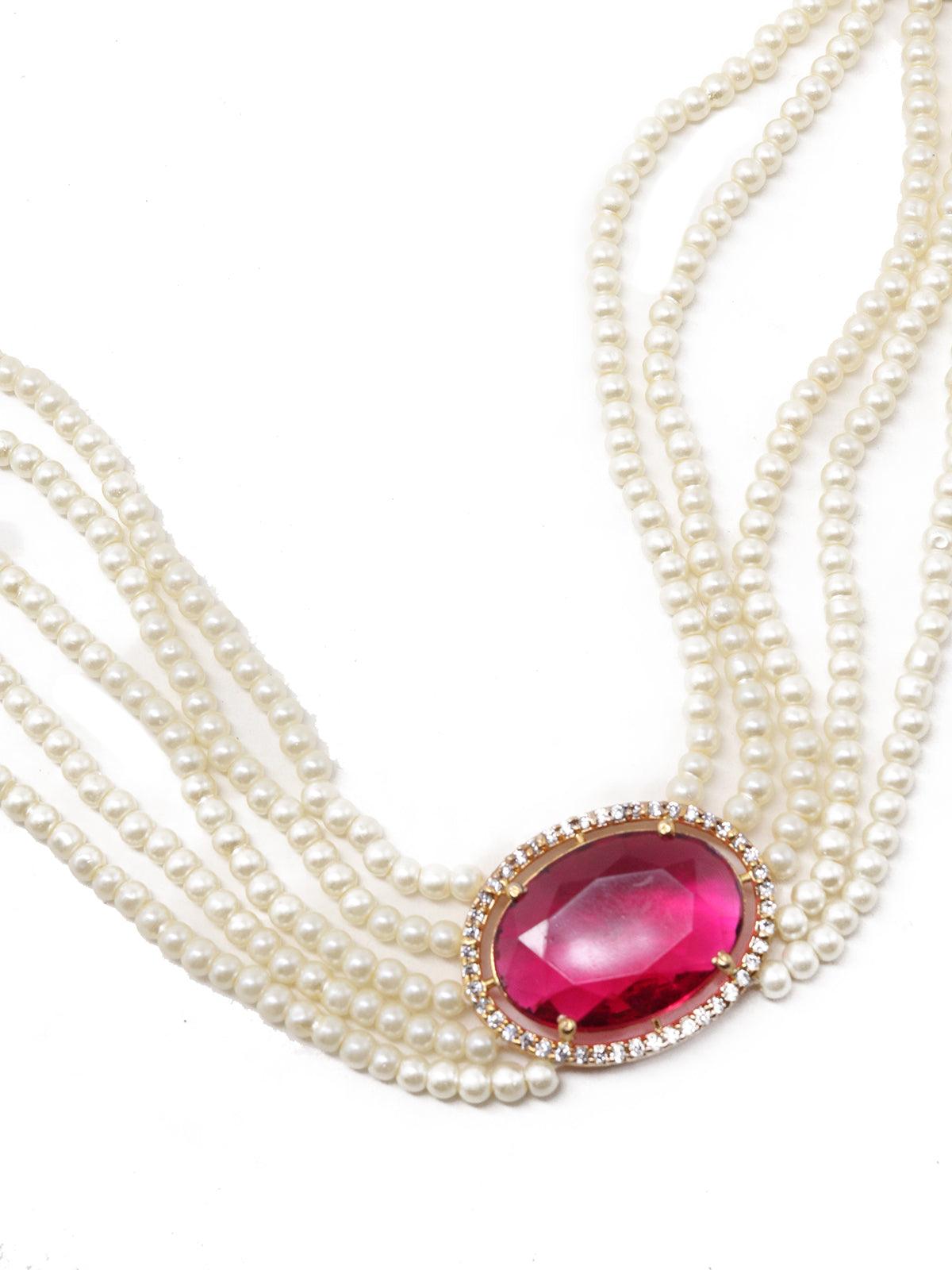 Multi strand Pink stone Fine Pearl Choker Set! - Odette
