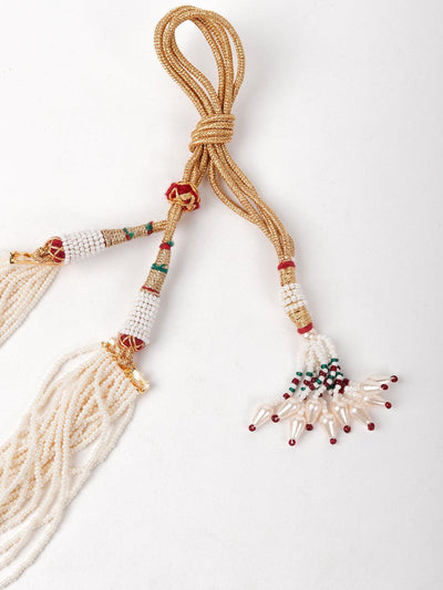 Multi String White Beaded With Kundan Work Necklace Set - Odette