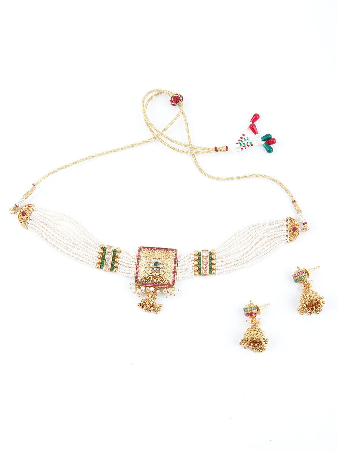 Buy Multi String White Pearl And Gold Choker Necklace Set – Odette