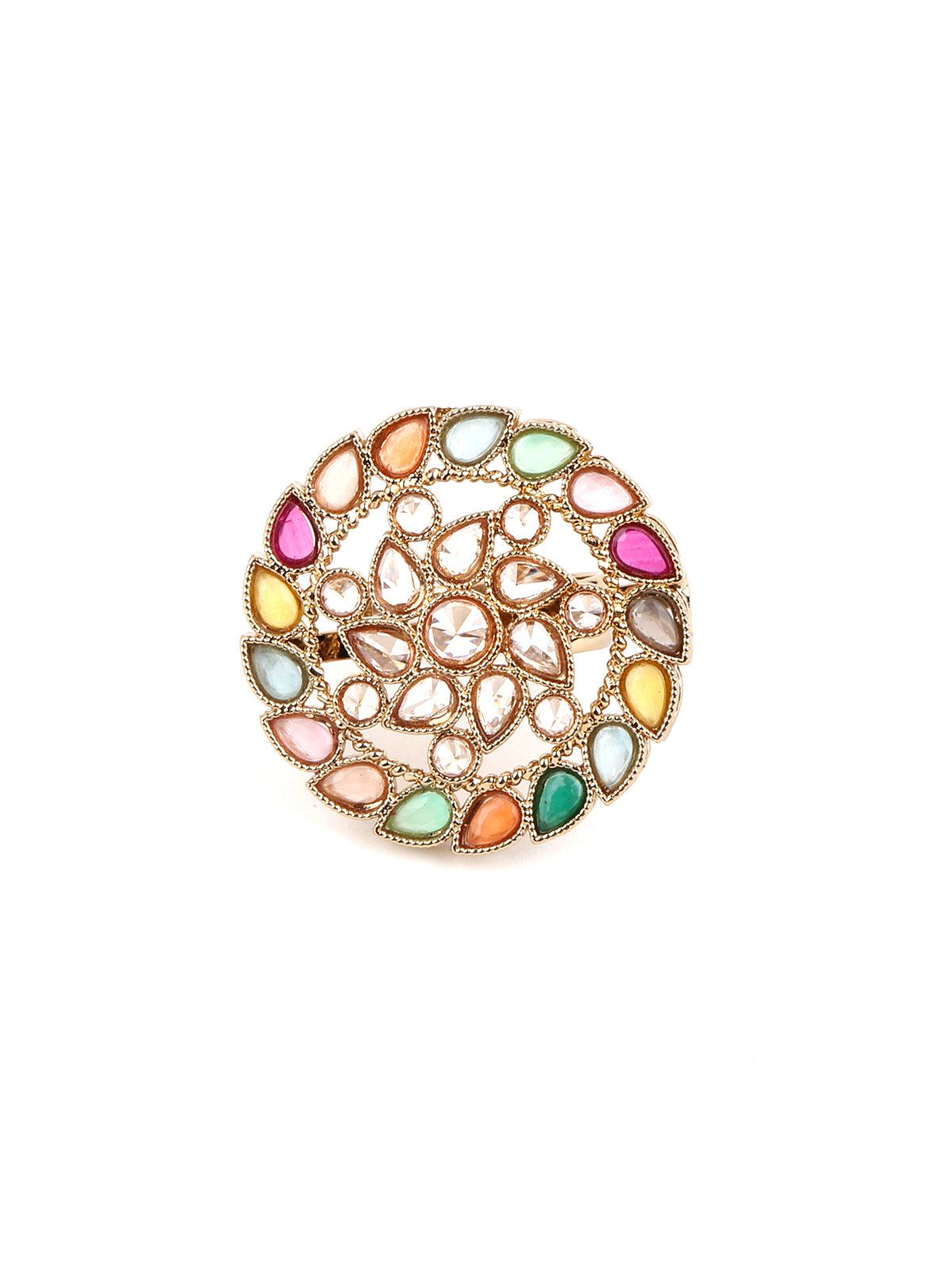 Multicolor Round Finger Ring - Odette